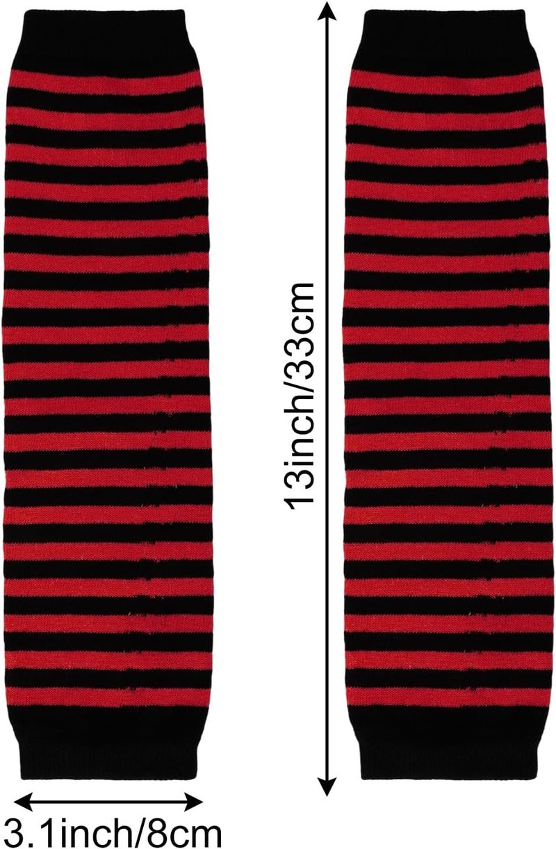 Tongcloud 1 Pair Womens Girls Punk Gothic Striped Knitted Arm Warmers Fingerless Gloves for Halloween Costume - Image 5
